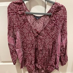 🤍3/$15 American Eagle Burgundy Tunic Tie Top